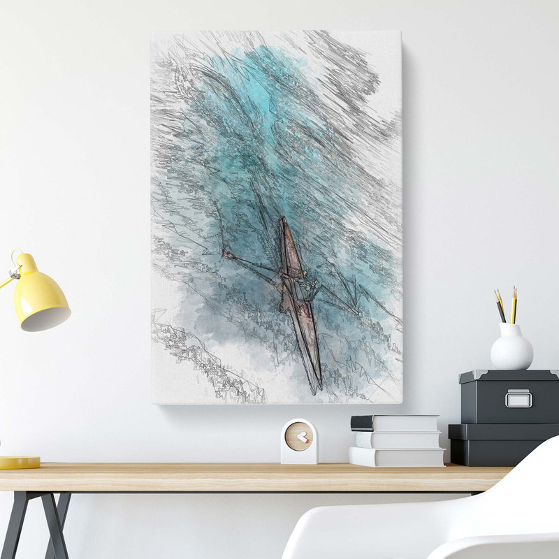 Single Scull Rowing Boat in Abstract - Wrapped Canvas Drawing - Wrapped Canvas, 60cm H x 40cm W x 3cm D