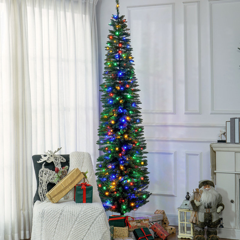 Arbre de Noël artificiel 8 pi avec 8 lumières, 668 branches, 250 lumières DEL colorées, base en acier, vert, Oui, H 7,88 pi