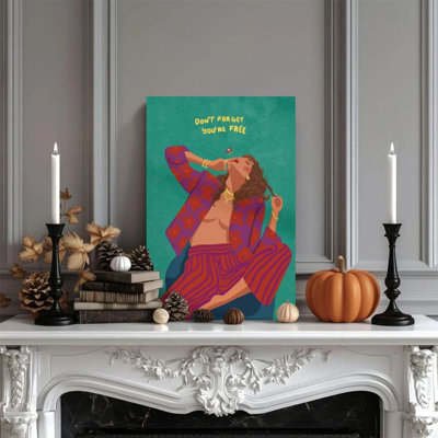 1 pièce encadrée Knepp, femmes libres, fleurs et vêtements de mode, impression de style Pop art, affiche murale rétro, cadeau parfait pour une œuvre d'art moderne pour le salon de la chambre à coucher