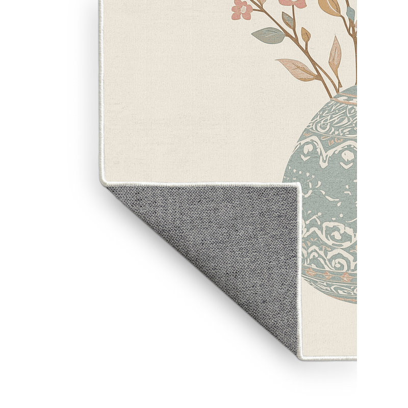 Tapis beige moderne et contemporain lavable à la machine à motif abstrait artésien de Pâques - reliure blanche, 5 x 7