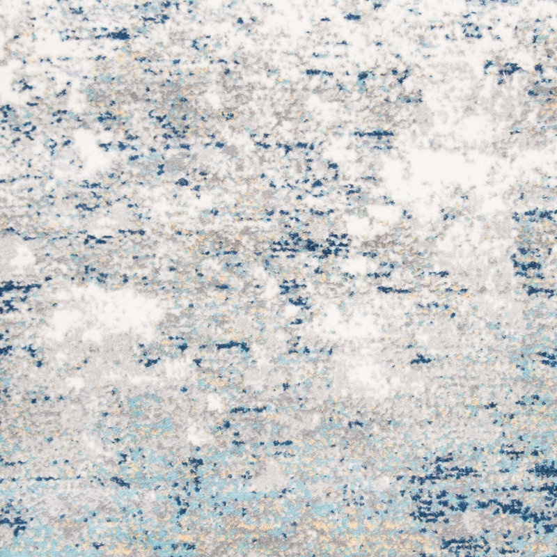 Tapis abstrait gris clair / bleu N'Keal, Carré 9 pi, Light Grey/Blue