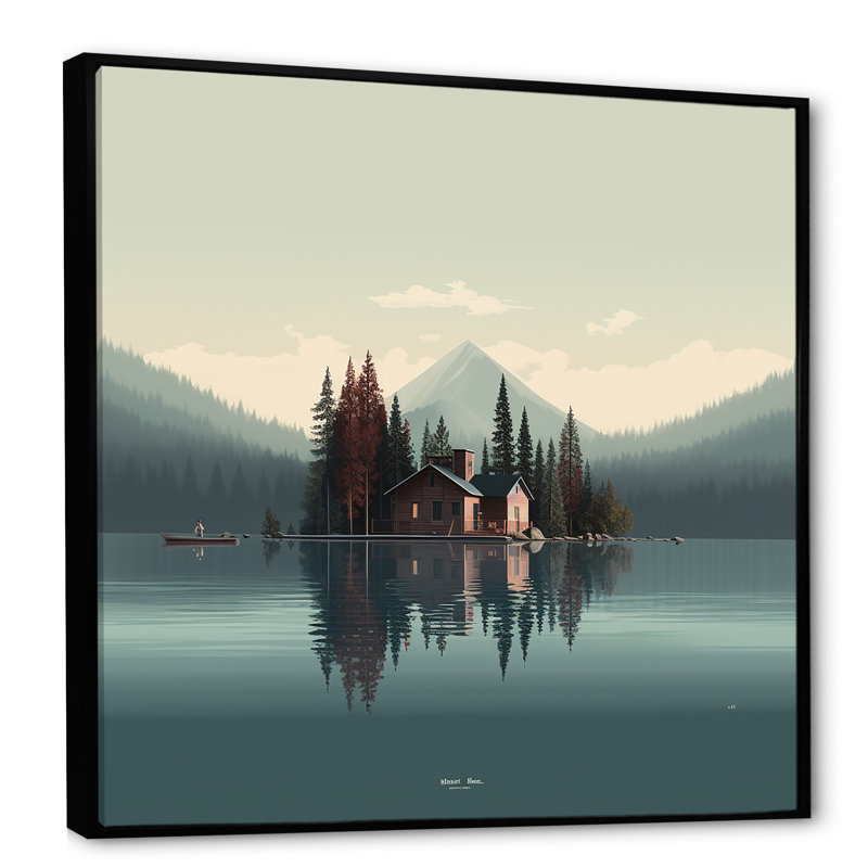«Scenic Lake House Tranquility I», reproduction sur toile, Cadre flottant noir, H 16 po x l 16 po x P 1 po