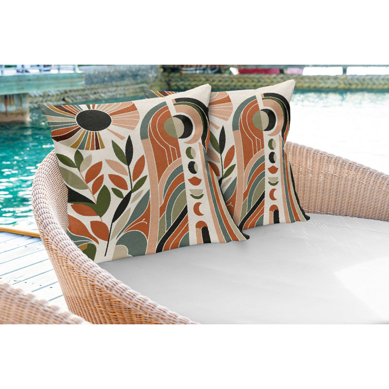 Ensemble de 2 housses de coussin Ambesonne Monstera - vert beige et orange brûlé, Rectangle, H 16 po x l 36 po