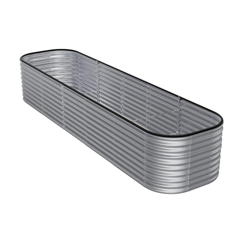 Rectangular Metal Raised Garden Bed, 56cm H x 320cm W x 80cm D, Silver