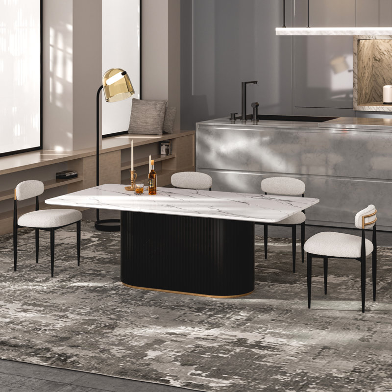Velora 5 Piece Rectangle Faux Marble Dining Table Set, White