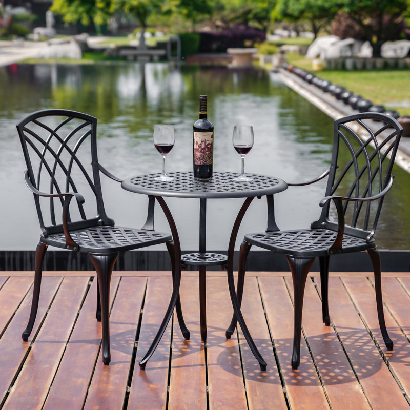 Aishvi Round 2 - Cast  Aluminum Bistro Set Outdoor Table and Chair Set of 2 for Garden,Black