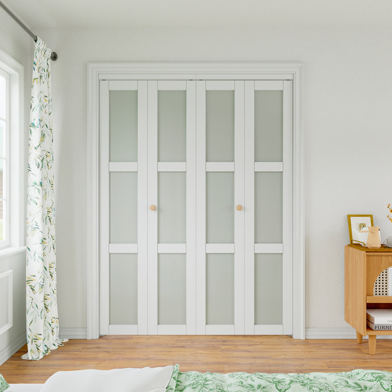 Porte pliante en bois givré 3 pièces avec quincaillerie en verre givré blanc 3 pièces avec quincaillerie, 48 po x 80 po