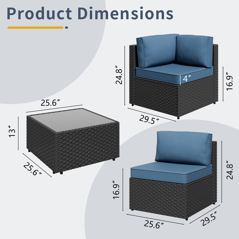 Seville 4 - Person Outdoor Wicker Patio Set with Cushions, Navy