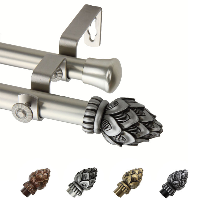 Tringle à rideaux double Rech, 120 à 170 po, Nickel satiné