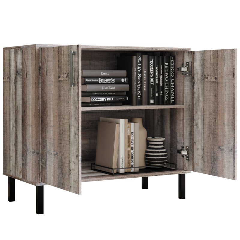 Sideboard In Dark Grey, Chêne naturel