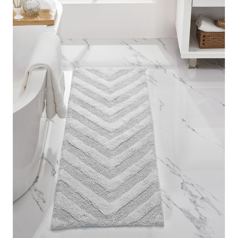 Branston 100% Cotton 1990 GSM Tufted Bath Rug with Non-Slip Backing, OEKO-TEX Certified, Machine Washable, Luxurious Chevron Pattern, Ultra Soft & Absorbent Bathroom Rug, 20" x 60" Runner, White