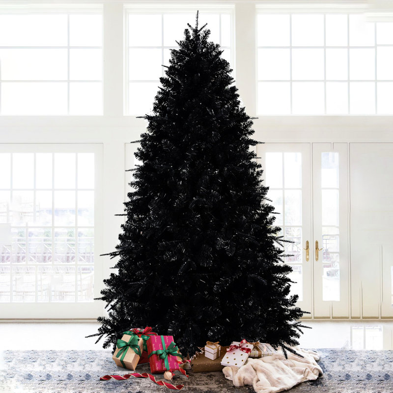 500 lumières à DEL blanches de 7,5 pi, arbre de Noël noir de 7,5 pi, 2156 pointes en PE +, conception à charnières, support en métal et lumières des fêtes, structure, style dans une présentation festive