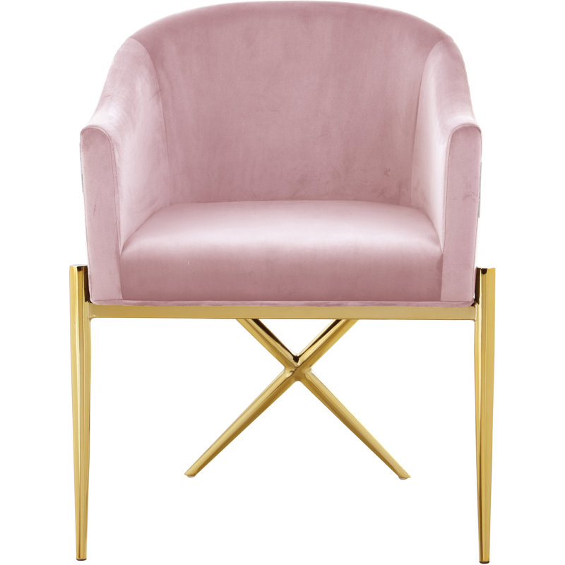 Chaise rembourrée Xavier, Or, Velours rose