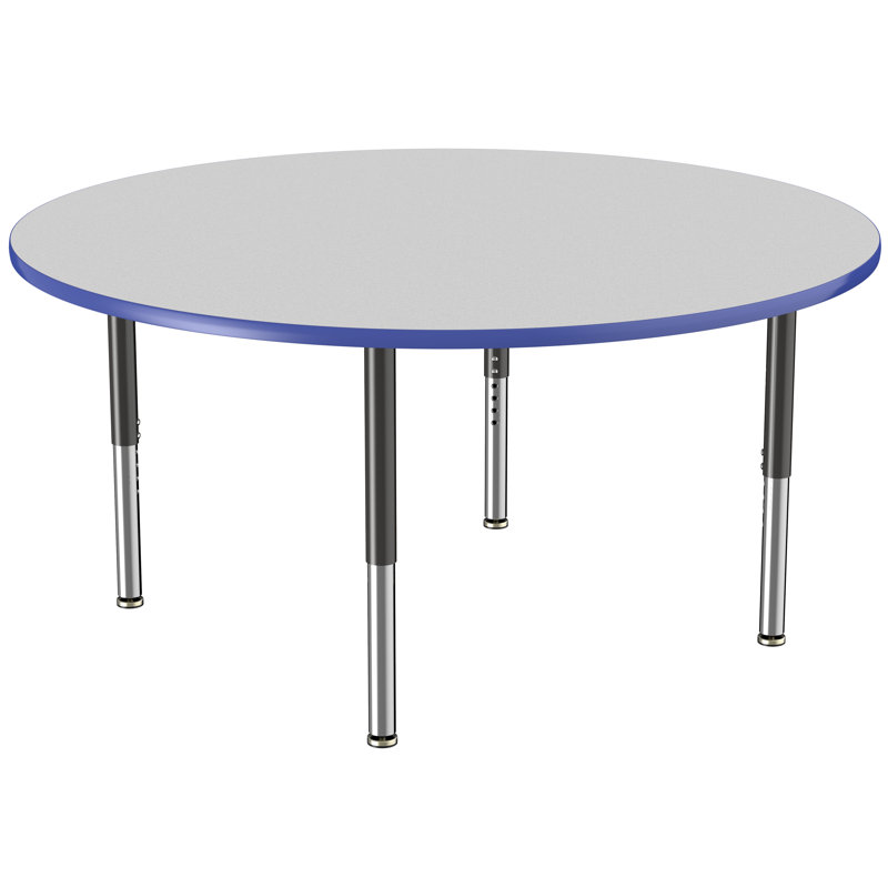 Table ronde à hauteur réglable, H 24 po x L 60 po x l 60 po, Gris / bleu, Super