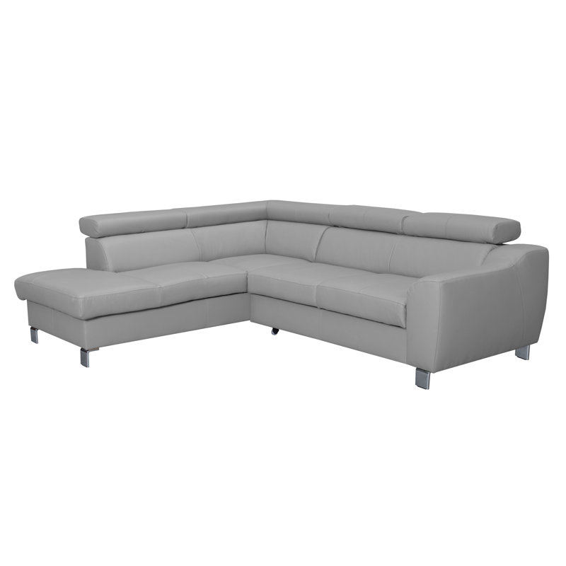 Aribel Faux Leather Corner Sofa with Sleeping Function and Storage Box with Adjustable Headrests , Left Hand Facing, Grey