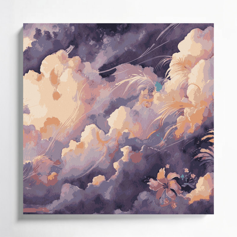 Art mural sur toile hawaïenne avec nuage rose, H 12 po x l 12 po