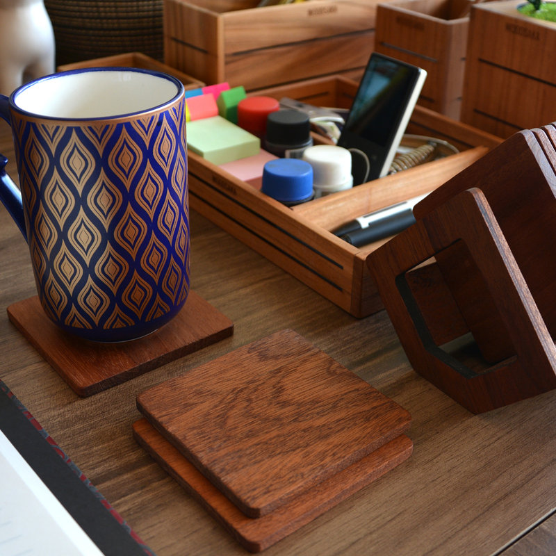Wood Square 8 Piece Coaster Set