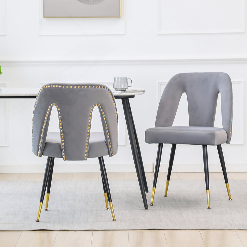 Ensemble de 2 pièces, chaise de salle à manger rembourrée en velours gris avec têtes de clou