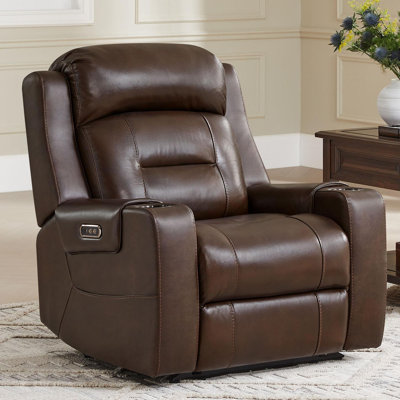 37" W Top Grain Leather Dual-Power Recliner