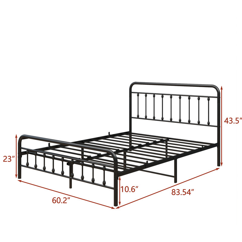 Queen Metal Bed Frame With Vintage Headboard, , Build, And Quiet Peaceful Sleep Frame, Noise , Design, Steel Slats, Under - Access