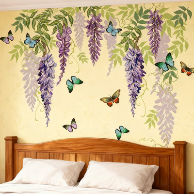 2 Sheets Hanging Green Plant Flower Vine Wall Decal, 11.8x23.62 Inch Peel and Stick Grape Mural