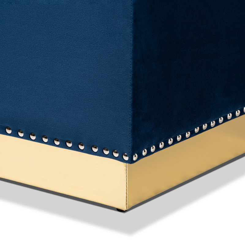 Repose-pieds Eldora 35 avec rangement, Velours bleu marine