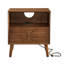 Table de chevet cannelée de style Mid-Century moderne avec station de charge, ports USB et trou de sortie et 4 pieds en bois massif