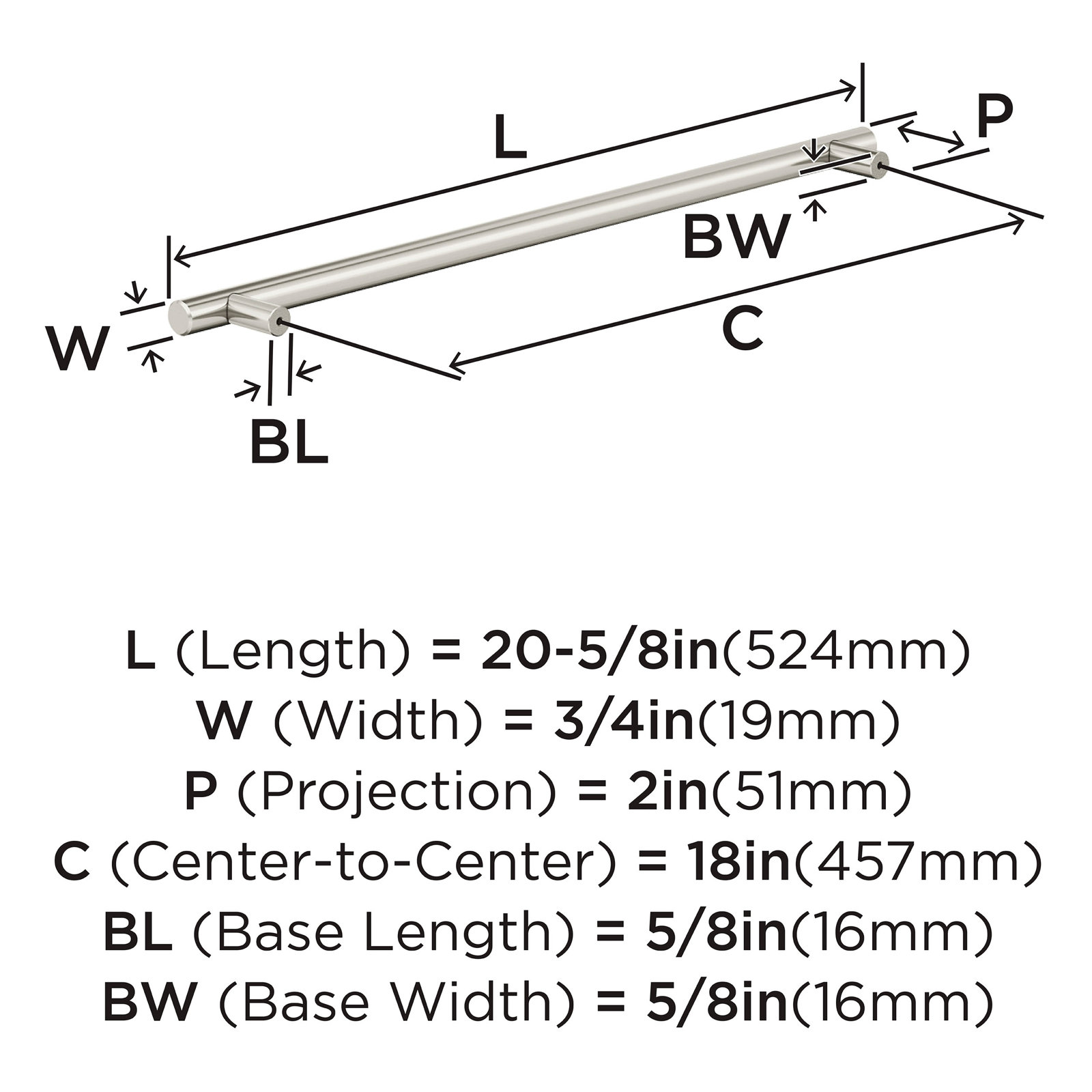 Bar Pulls Cabinet Pull, 18", Satin Nickel, 1