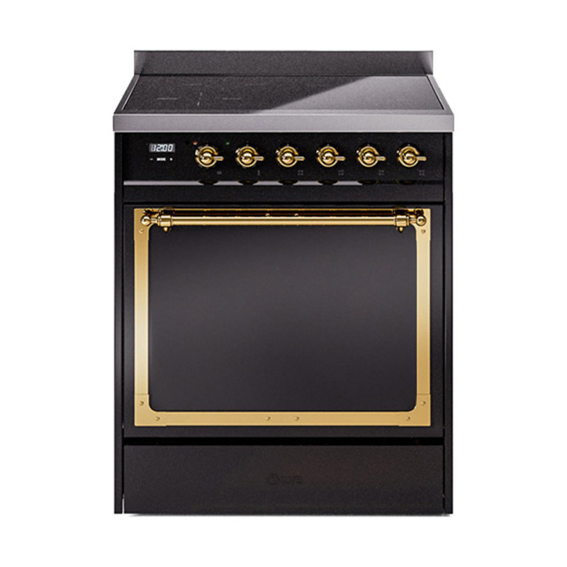 ILVE Nostalgie II Noblesse 30 in Induction Range, Glossy Black/Brass