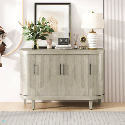 Armoire-bar moderne avec console de rangement moderne en bois de 47,2 pouces avec 4 portes et tablettes intérieures réglables pour le salon, la cuisine, la chambre à coucher et le couloir (champagne)