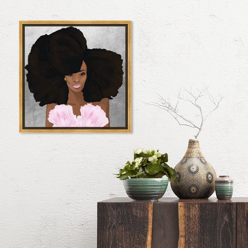 Mode et glamour, portrait de femme et de cheveux - Impression sur toile, H 12 po x l 12 po, Encadrement doré