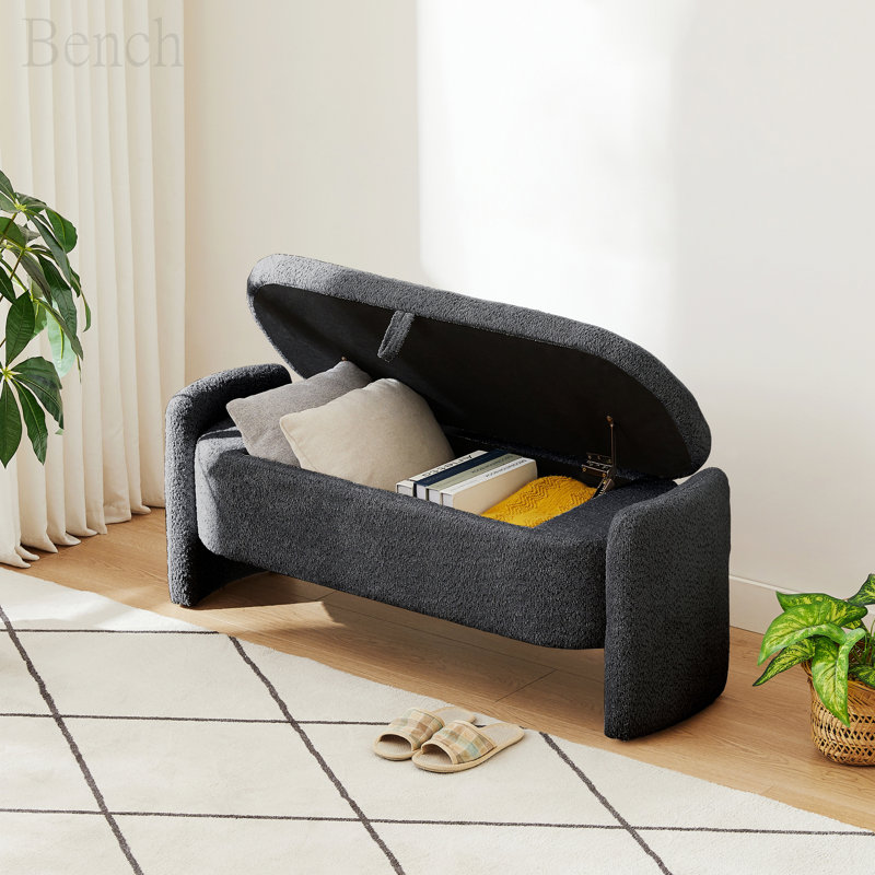 Banc de rangement rembourré Borkovany, Gris foncé
