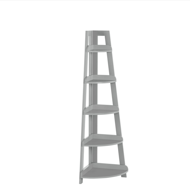 Gray 5-Tier MDF Corner Ladder Shelf for Small Spaces