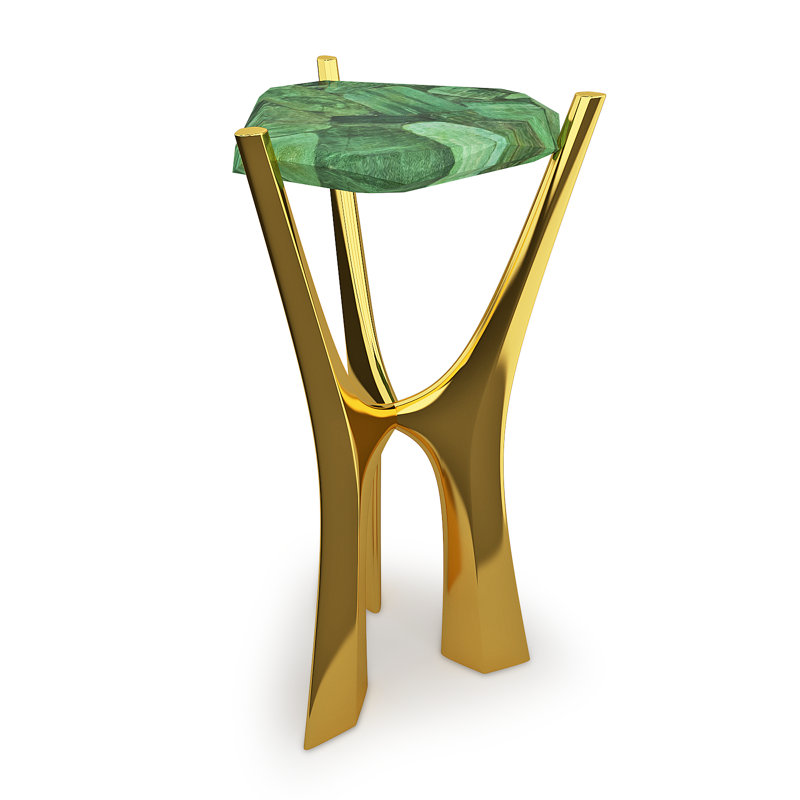 Nisos Stone End Table, Green Quartz/Brass