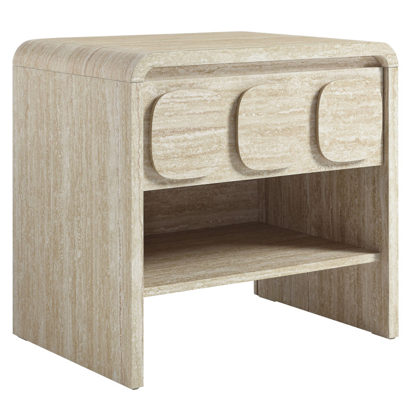 Toscana Beige Travertine 1-Drawer Nightstand with Open Shelf