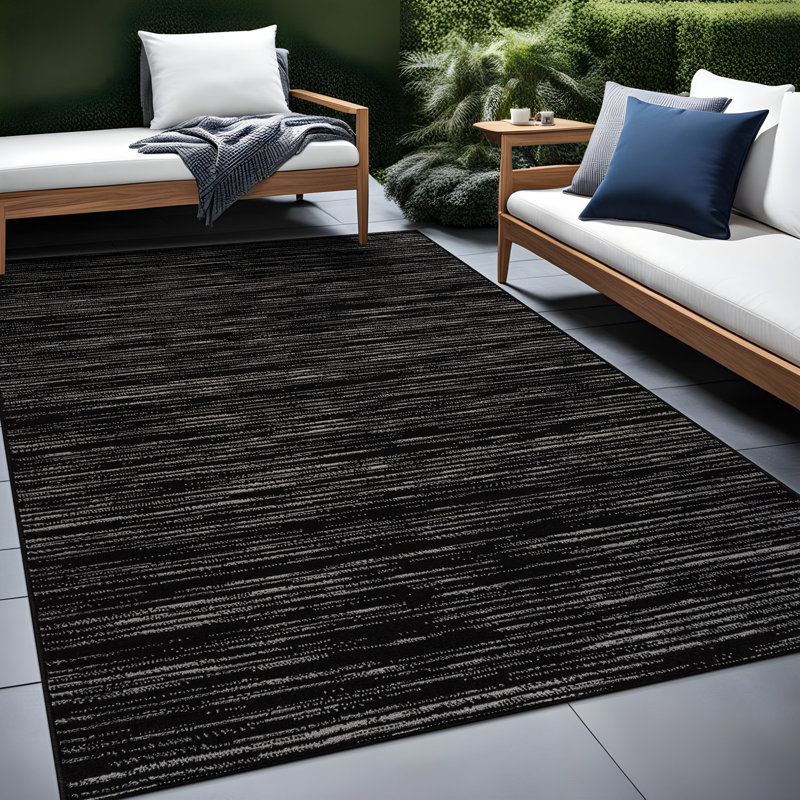 Tapis rayé intérieur / extérieur, Rectangulaire 8 pi x 10 pi, Noir