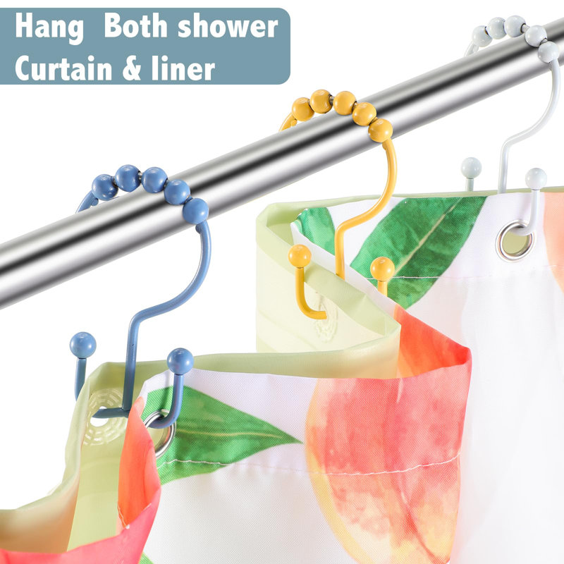 12 Pcs Colorful Shower Curtain Hooks Bohemian Rainbow Color 304 Stainless Steel Rings Rust Proof Balanced Double Glide Shower Hooks(Bohemian Color)