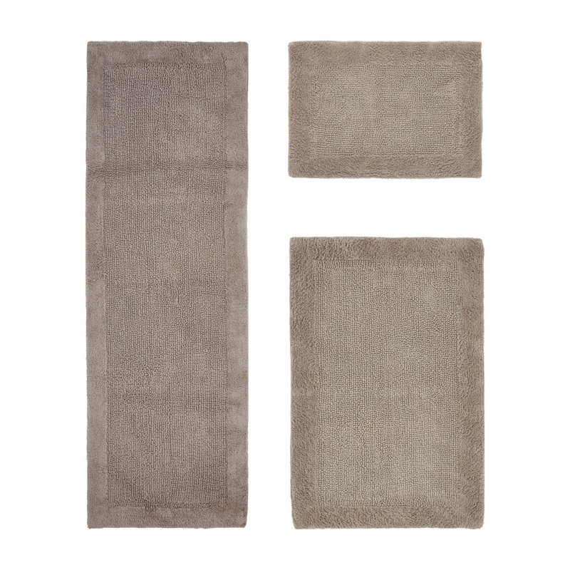 Merkel 100% Cotton 2370 GSM Tufted Reversible 3-Piece Bath Rug Set – Ultra Soft, Highly Absorbent, Machine Washable, OEKO-TEX Certified, Ideal for Shower, Bathtub & Vanity, Beige