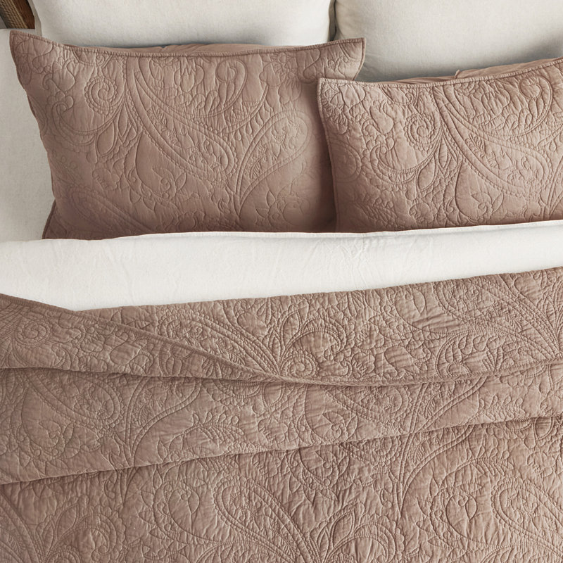 Paisley 100% Cotton Quilt Set 3 Pieces, Terracotta Clay, King Quilt + 2 King Shams