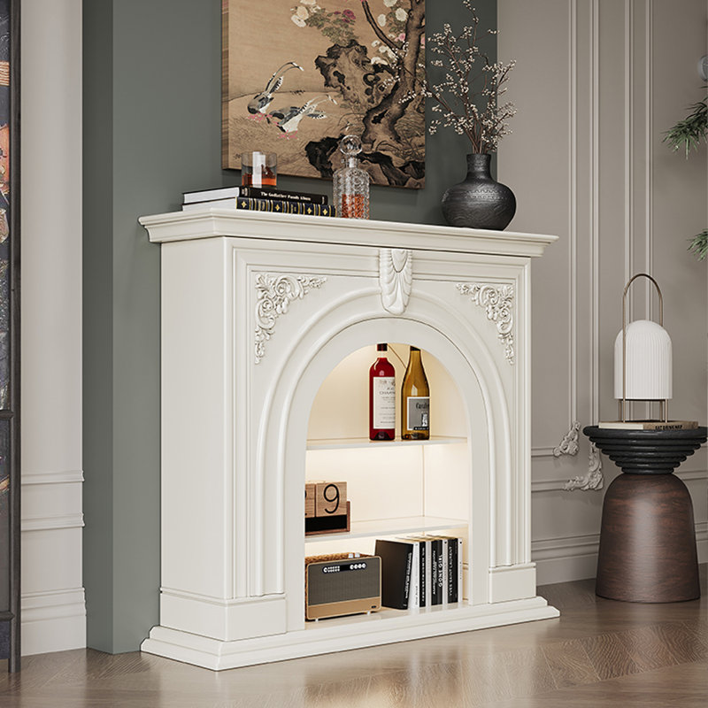 European arched cream-style solid wood fireplace decorative cabinet, 43.31" H x 43.31" W x 13.78" D