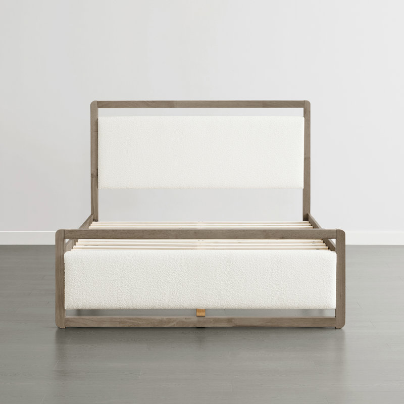 Structure de lit rembourrée moderne en bois massif avec USB, Avoine, Grand lit, Oat