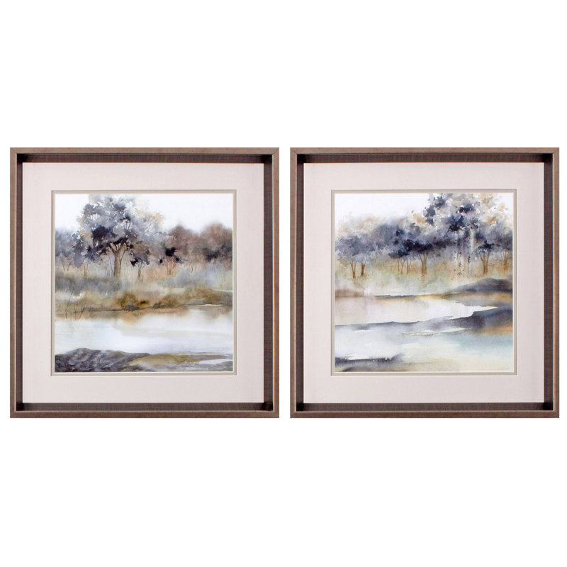 HomeRoots (Lot of Two) Silent Waters, impression murale encadrée en bronze