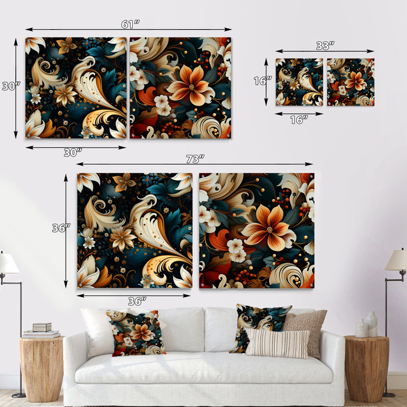 Aries - Ensemble de 2 peintures murales abstraites en acrylique, H 36 po x l 73 po