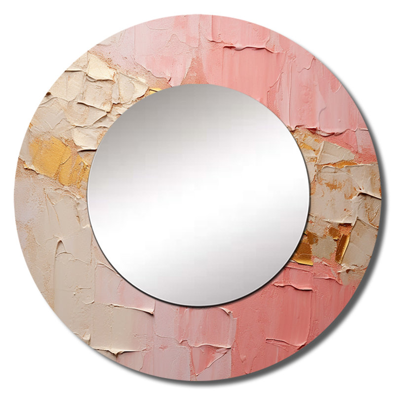 «Rustam Beige Gold Minimalisme Poteries», grand miroir à spirales abstraites, miroir mural décoratif rond moderne, impression d'art en métal