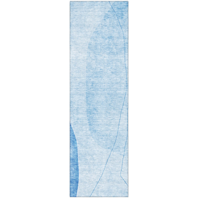 Premium Machine Washable Prisco Blue Rug, Runner 2'3" x 7'6"
