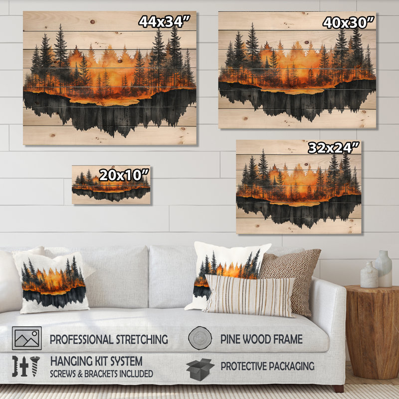 Forêt d'automne sur bois glissant Harmony I - décoration murale bois de forêt - sur bois de pin naturel, H 30 po x l 40 po