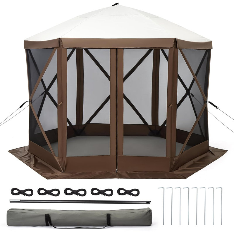 6-Sided Pop Up Gazebo Tent, Waterproof UV Protected Screen Tent, 90.6" H x 120" W x 120" D