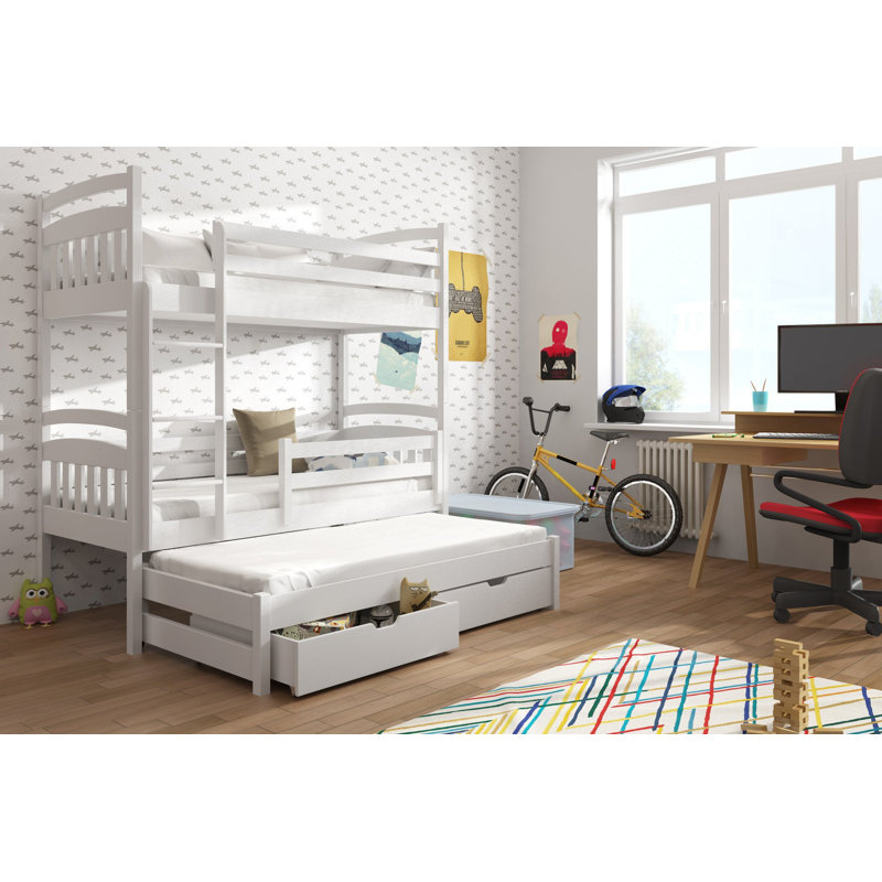 Mccaffery Single (3') 2 Drawer High Sleeper Bunk Bed with Trundle, White 
