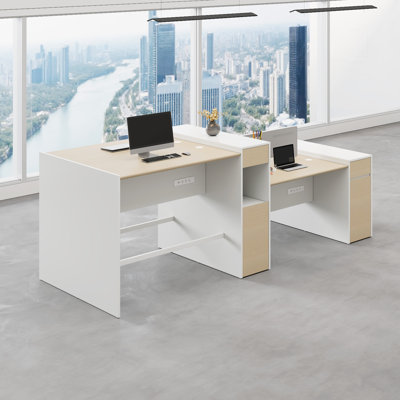 Okeysen Modular 4 Person Multi-Height Benching Workstation System with Storage & Outlets