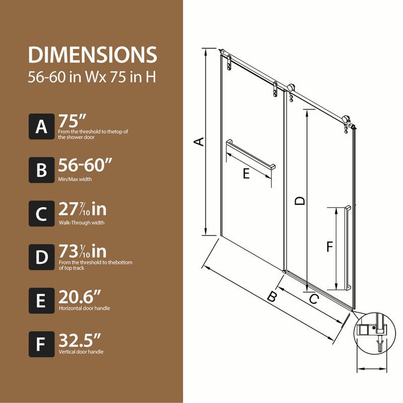 56"-60" W x 75" H Frameless Sliding Shower Door, Matte Black Shower Screen, 5/16" (8mm) Clear Tempered Glass With Explosion-proof Film